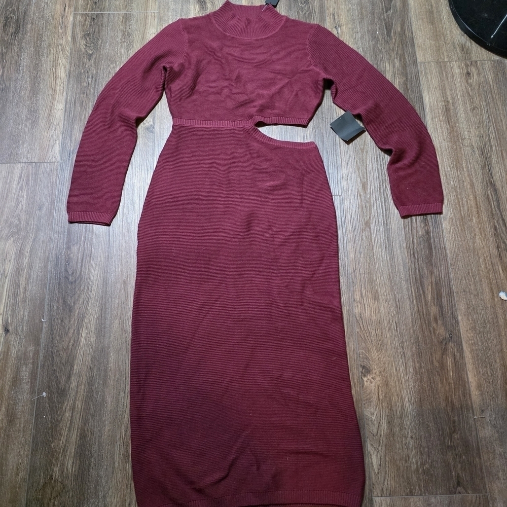 Lulus Burgundy Cutout Knit Maxi Sweater Dress Women’s XL NWT Long Sleeve Bodycon - Picture 6 of 11